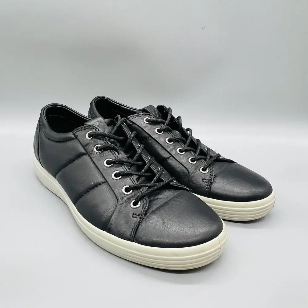 ECCO Shoes Mens 6 Black Leather Lace Up Low Top Casual Sneakers Comfort Walking